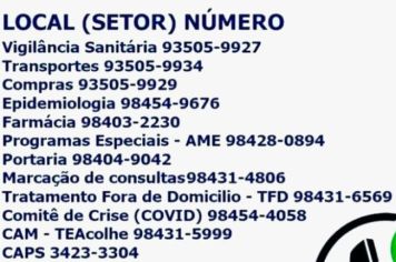 CONTATO DA SECRETARIA DE SAÚDE