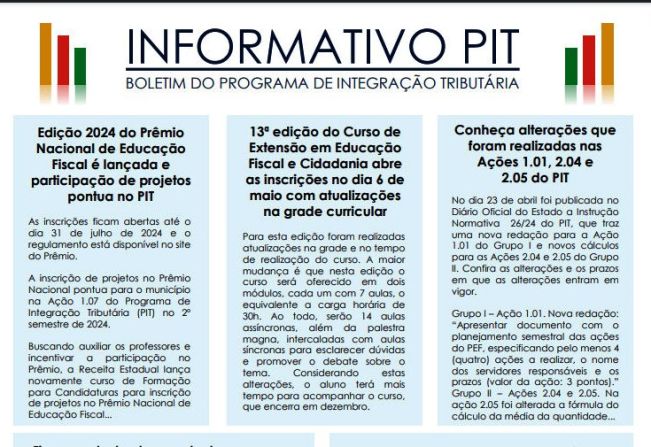 Boletim informativo PIT (Programa de Interação Tributária)