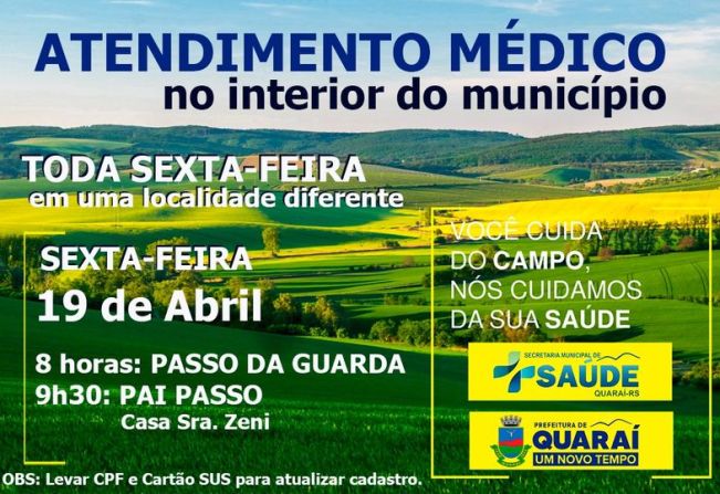 ATENÇAO PARA O SAÚDE NO CAMPO DA PRÓXIMA SEXTA-FEIRA