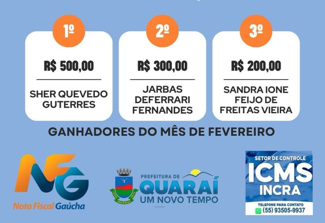 O Sorteio do mês de FEVEREIRO do Nota Fiscal Gaúcha