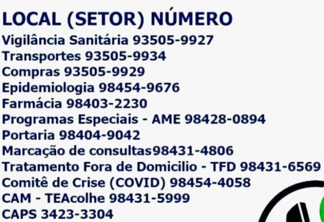 CONTATO DA SECRETARIA DE SAÚDE